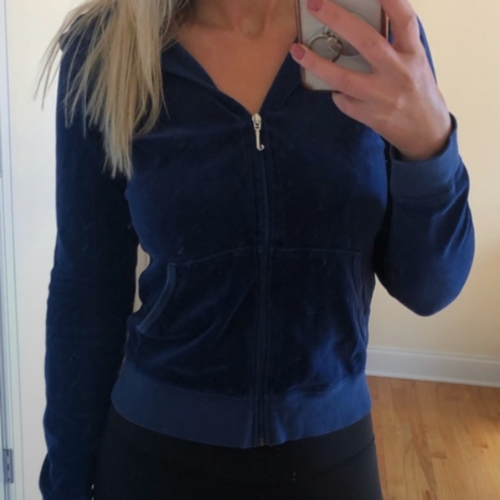 EUC Navy Blue Velour Vintage Y2K Juicy Couture Track Jacket - Picture 3 of 6